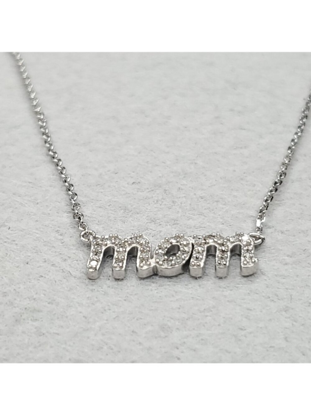 Sterling Silver Diamond MOM Necklace Dainty 18" - Picture 2 of 7